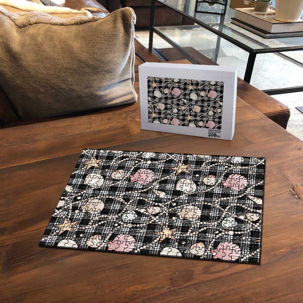 Hawaiian Ocean Seashells Puzzle Black Palaka Pattern LT01 - Polynesian Pride