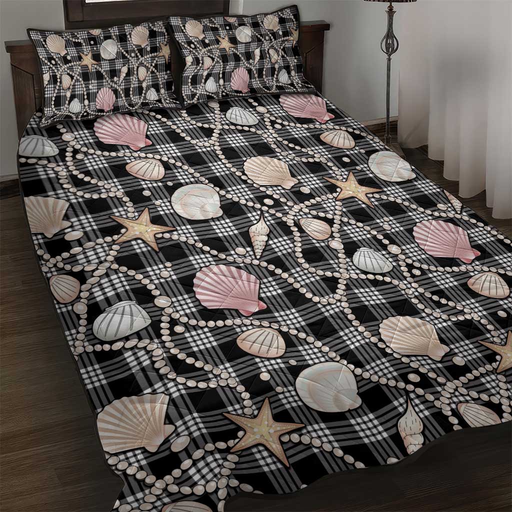 Hawaiian Ocean Seashells Quilt Bed Set Black Palaka Pattern LT01 Black - Polynesian Pride