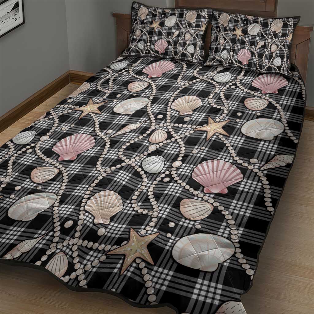 Hawaiian Ocean Seashells Quilt Bed Set Black Palaka Pattern LT01 - Polynesian Pride