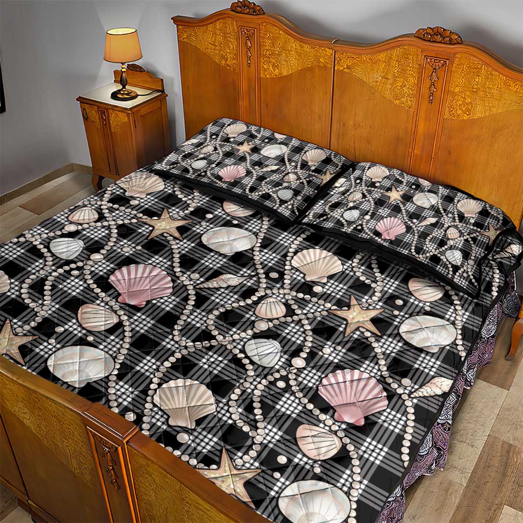 Hawaiian Ocean Seashells Quilt Bed Set Black Palaka Pattern LT01 - Polynesian Pride