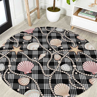 Hawaiian Ocean Seashells Round Carpet Black Palaka Pattern LT01 Black - Polynesian Pride