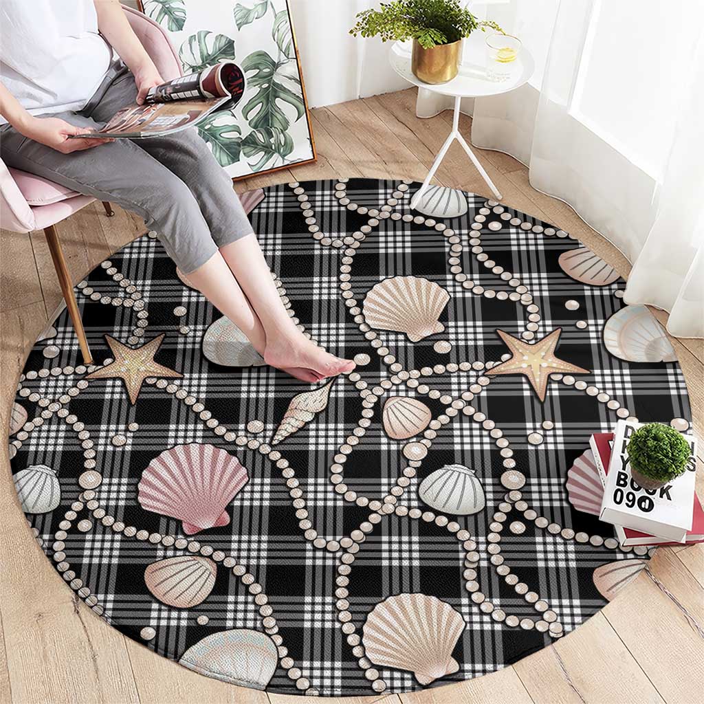 Hawaiian Ocean Seashells Round Carpet Black Palaka Pattern LT01 - Polynesian Pride