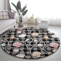 Hawaiian Ocean Seashells Round Carpet Black Palaka Pattern LT01 - Polynesian Pride