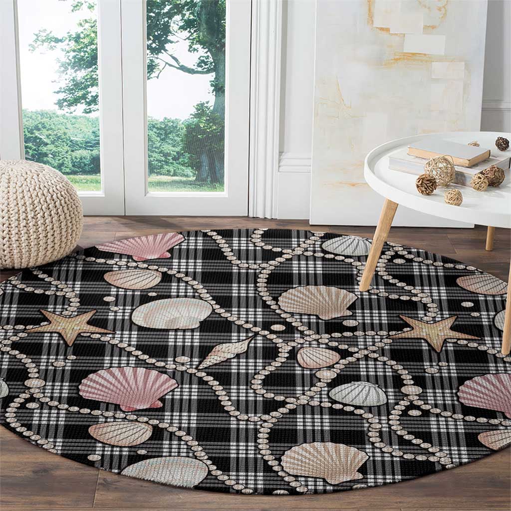 Hawaiian Ocean Seashells Round Carpet Black Palaka Pattern LT01 - Polynesian Pride
