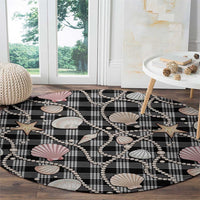 Hawaiian Ocean Seashells Round Carpet Black Palaka Pattern LT01 - Polynesian Pride
