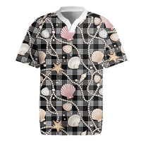 Hawaiian Ocean Seashells Rugby Jersey Black Palaka Pattern LT01 Black - Polynesian Pride