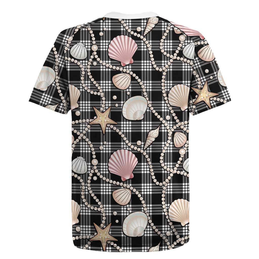 Hawaiian Ocean Seashells Rugby Jersey Black Palaka Pattern LT01 - Polynesian Pride