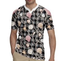 Hawaiian Ocean Seashells Rugby Jersey Black Palaka Pattern LT01 - Polynesian Pride