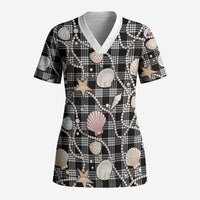 Hawaiian Ocean Seashells Scrub Top Black Palaka Pattern LT01 Adult Black - Polynesian Pride