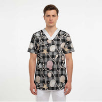 Hawaiian Ocean Seashells Scrub Top Black Palaka Pattern LT01 - Polynesian Pride