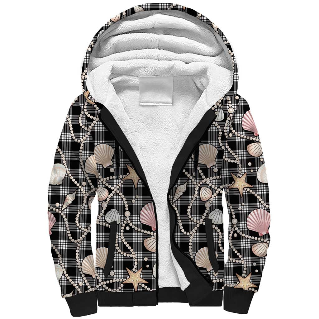 Hawaiian Ocean Seashells Sherpa Hoodie Black Palaka Pattern LT01 Unisex Black - Polynesian Pride