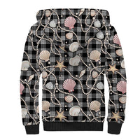Hawaiian Ocean Seashells Sherpa Hoodie Black Palaka Pattern LT01 - Polynesian Pride