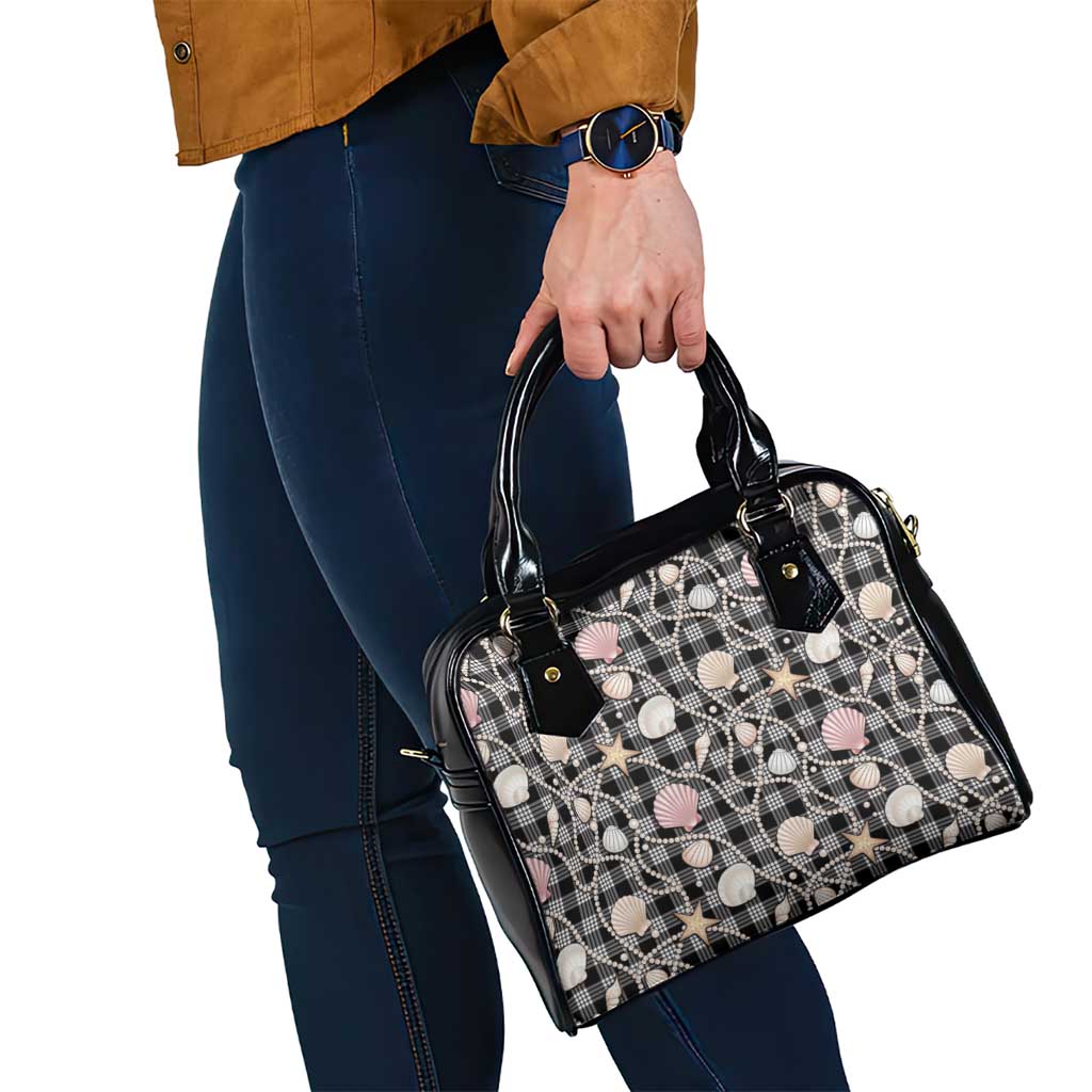 Hawaiian Ocean Seashells Shoulder Handbag Black Palaka Pattern LT01 - Polynesian Pride