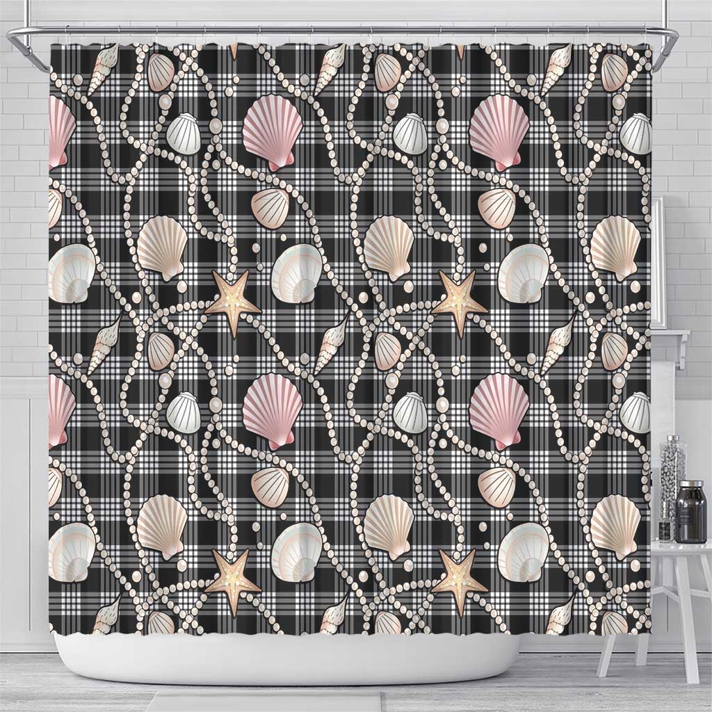 Hawaiian Ocean Seashells Shower Curtain Black Palaka Pattern LT01 - Polynesian Pride