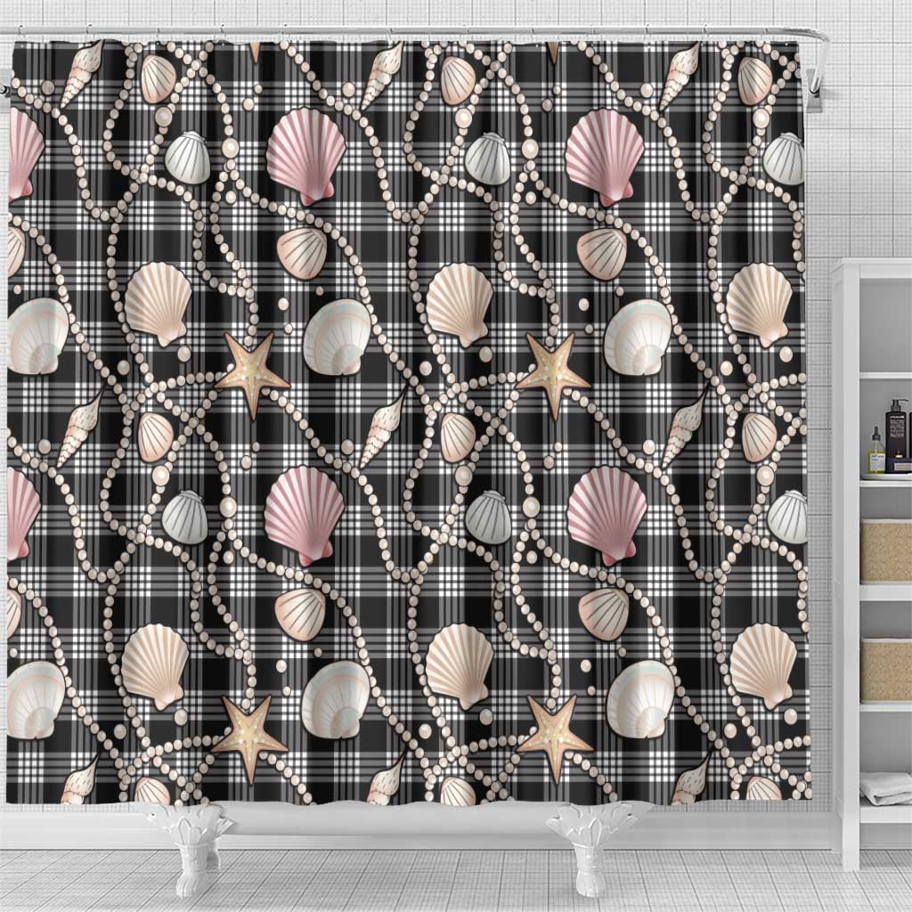 Hawaiian Ocean Seashells Shower Curtain Black Palaka Pattern LT01 - Polynesian Pride