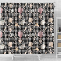 Hawaiian Ocean Seashells Shower Curtain Black Palaka Pattern LT01 - Polynesian Pride