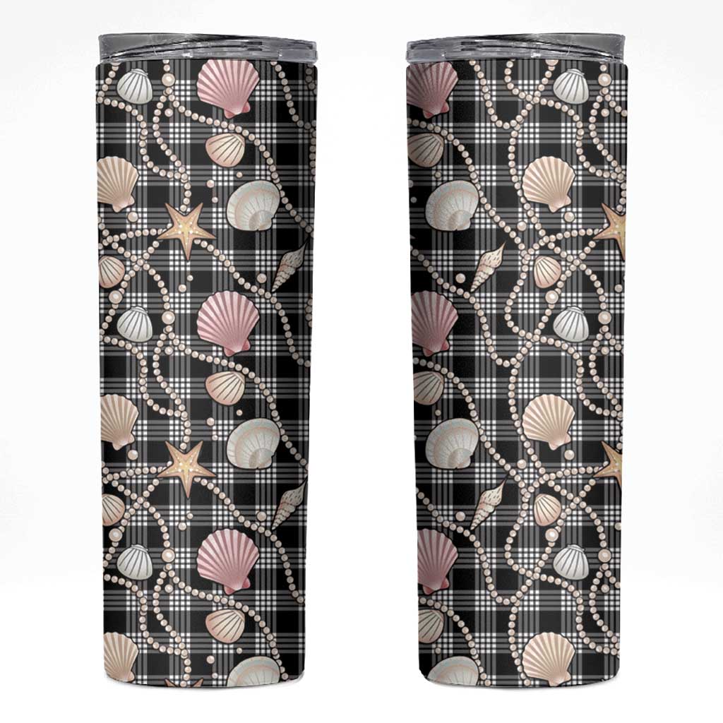 Hawaiian Ocean Seashells Skinny Tumbler Black Palaka Pattern LT01 Black - Polynesian Pride