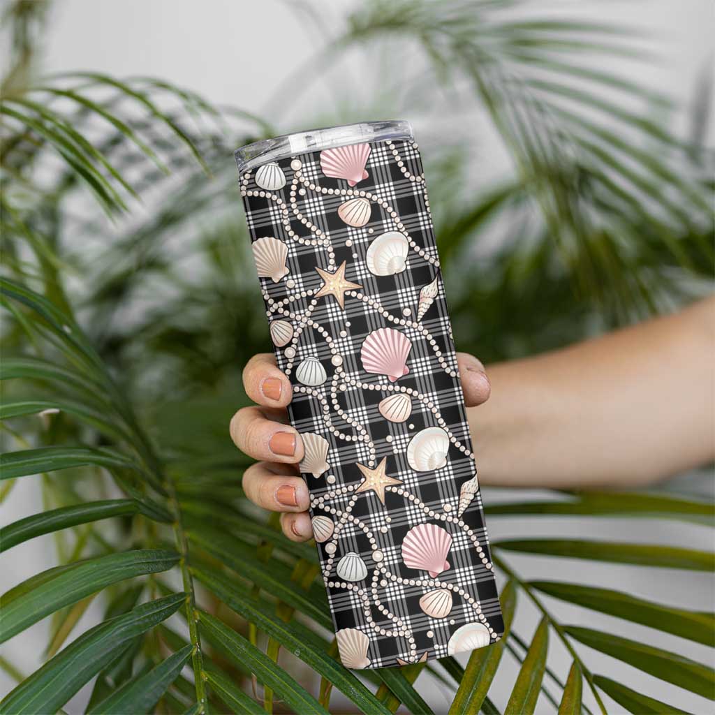 Hawaiian Ocean Seashells Skinny Tumbler Black Palaka Pattern LT01 - Polynesian Pride