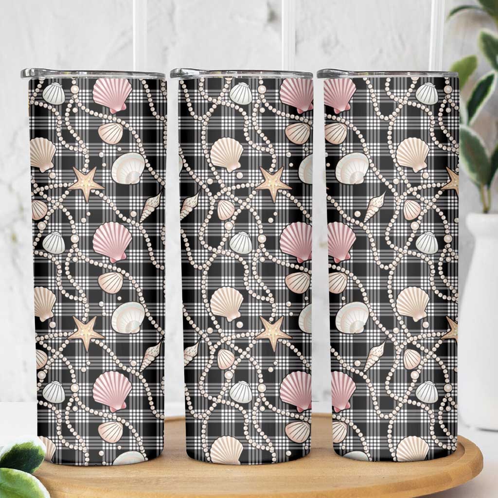 Hawaiian Ocean Seashells Skinny Tumbler Black Palaka Pattern LT01 - Polynesian Pride