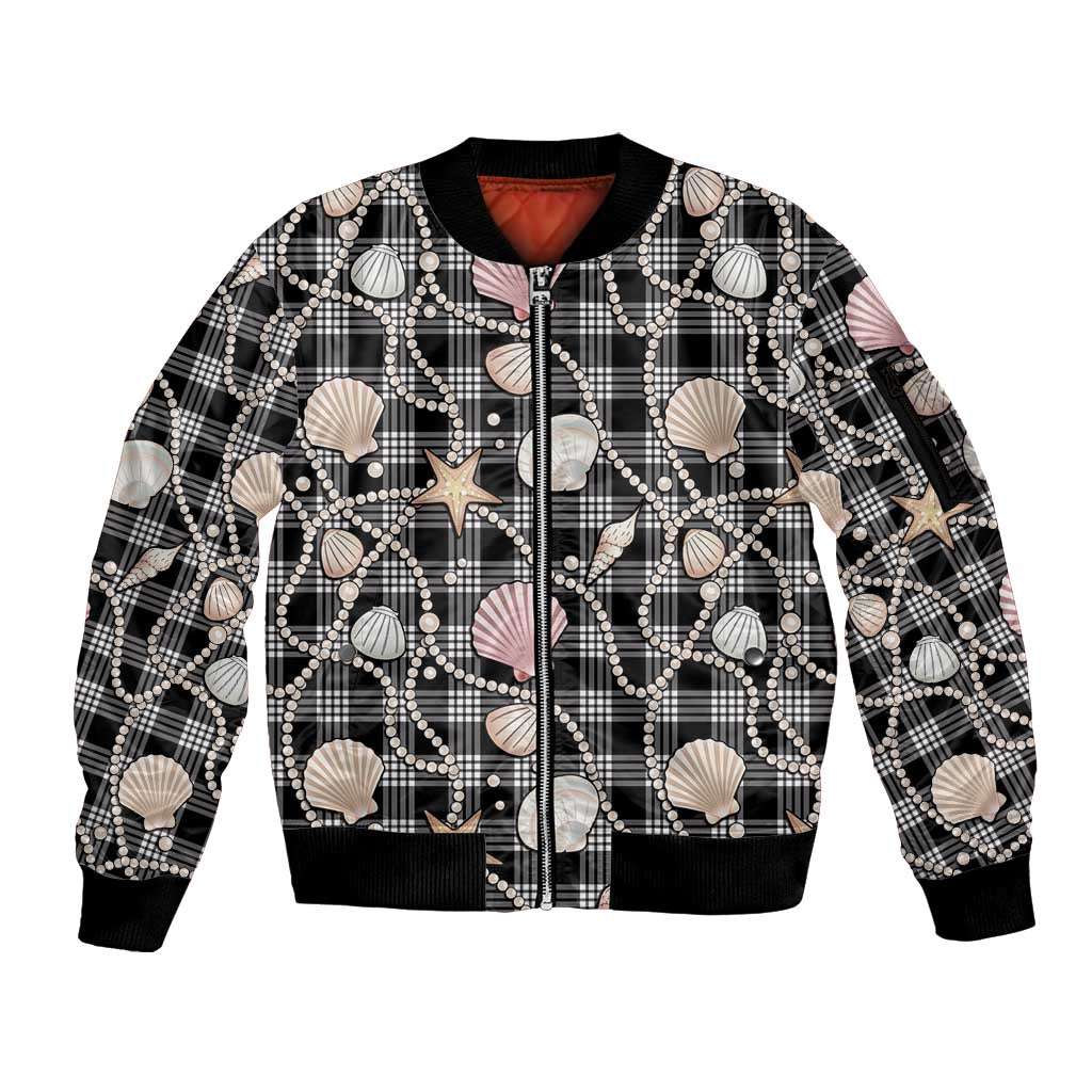 Hawaiian Ocean Seashells Sleeve Zip Bomber Jacket Black Palaka Pattern LT01 Unisex Black - Polynesian Pride