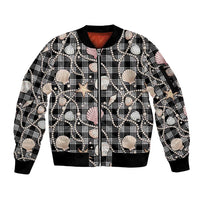 Hawaiian Ocean Seashells Sleeve Zip Bomber Jacket Black Palaka Pattern LT01 Unisex Black - Polynesian Pride