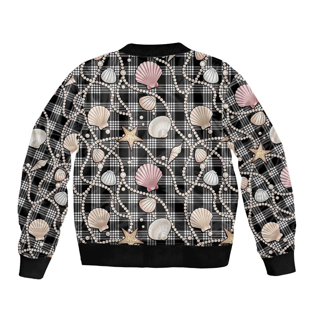 Hawaiian Ocean Seashells Sleeve Zip Bomber Jacket Black Palaka Pattern LT01 - Polynesian Pride