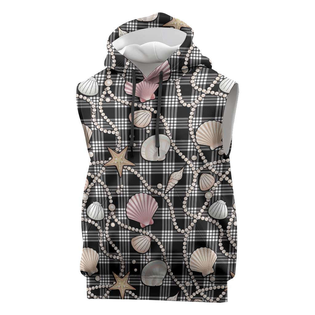 Hawaiian Ocean Seashells Sleeveless Hoodie Black Palaka Pattern LT01 Black - Polynesian Pride