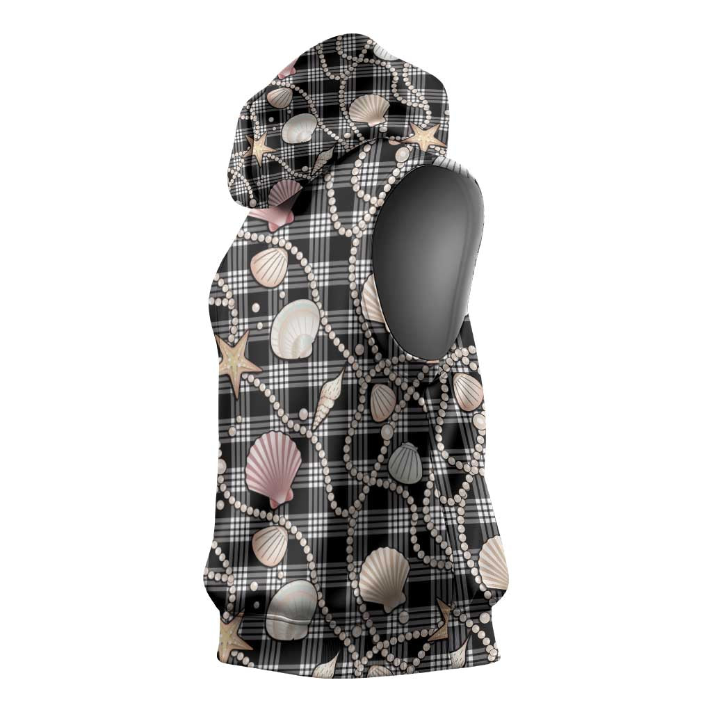 Hawaiian Ocean Seashells Sleeveless Hoodie Black Palaka Pattern LT01 - Polynesian Pride