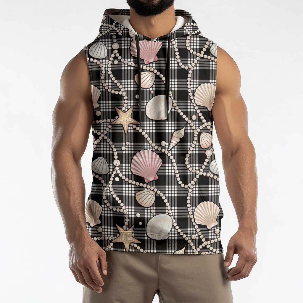 Hawaiian Ocean Seashells Sleeveless Hoodie Black Palaka Pattern LT01 - Polynesian Pride
