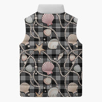 Hawaiian Ocean Seashells Sleeveless Puffer Jacket Black Palaka Pattern LT01 - Polynesian Pride