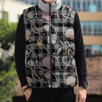 Hawaiian Ocean Seashells Sleeveless Puffer Jacket Black Palaka Pattern LT01 - Polynesian Pride