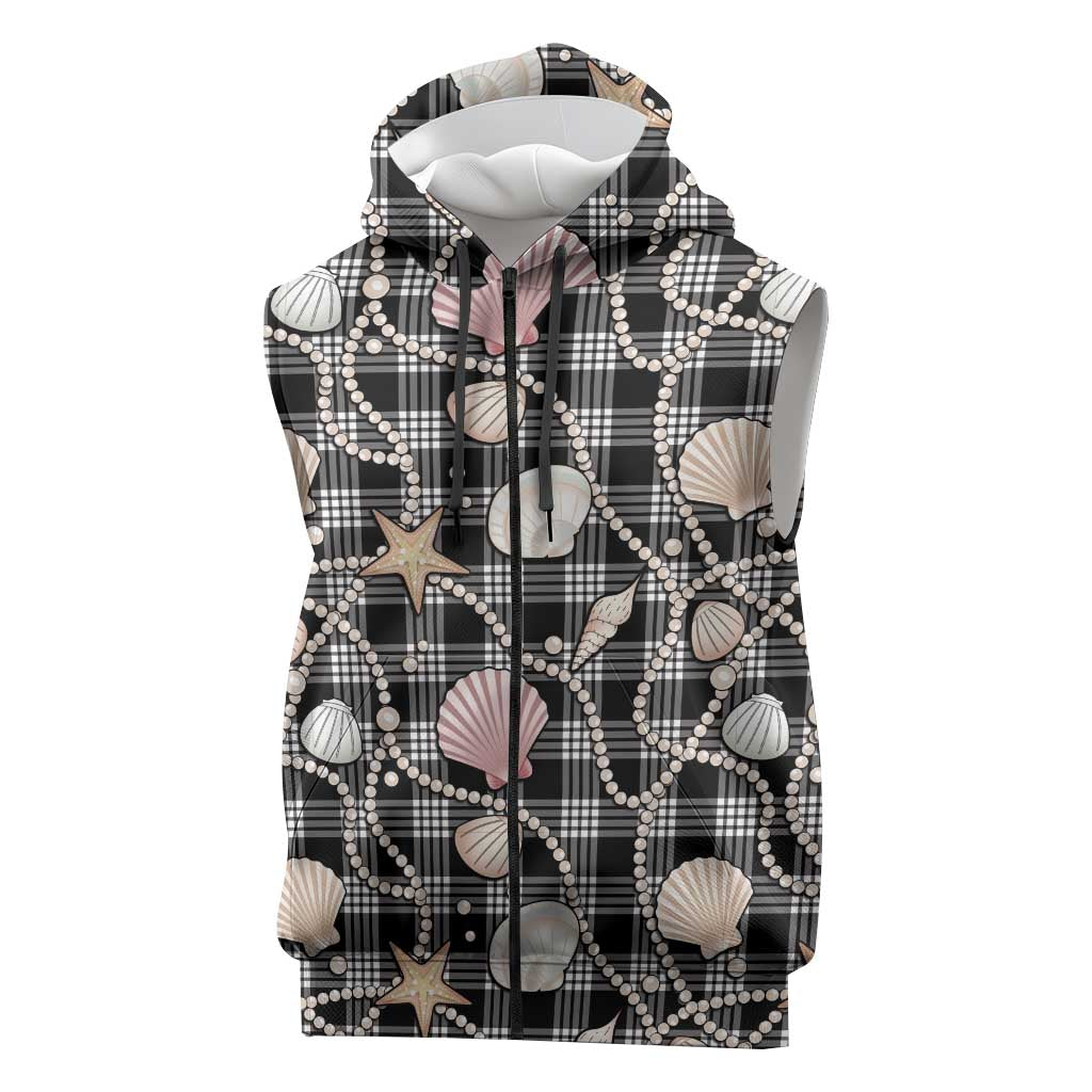 Hawaiian Ocean Seashells Sleeveless Zip Hoodie Black Palaka Pattern LT01 Black - Polynesian Pride