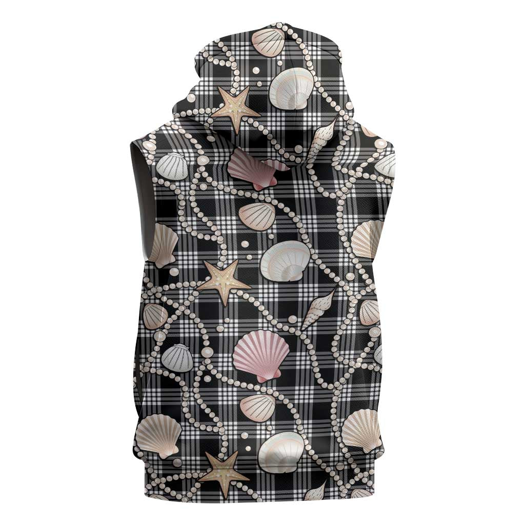 Hawaiian Ocean Seashells Sleeveless Zip Hoodie Black Palaka Pattern LT01 - Polynesian Pride