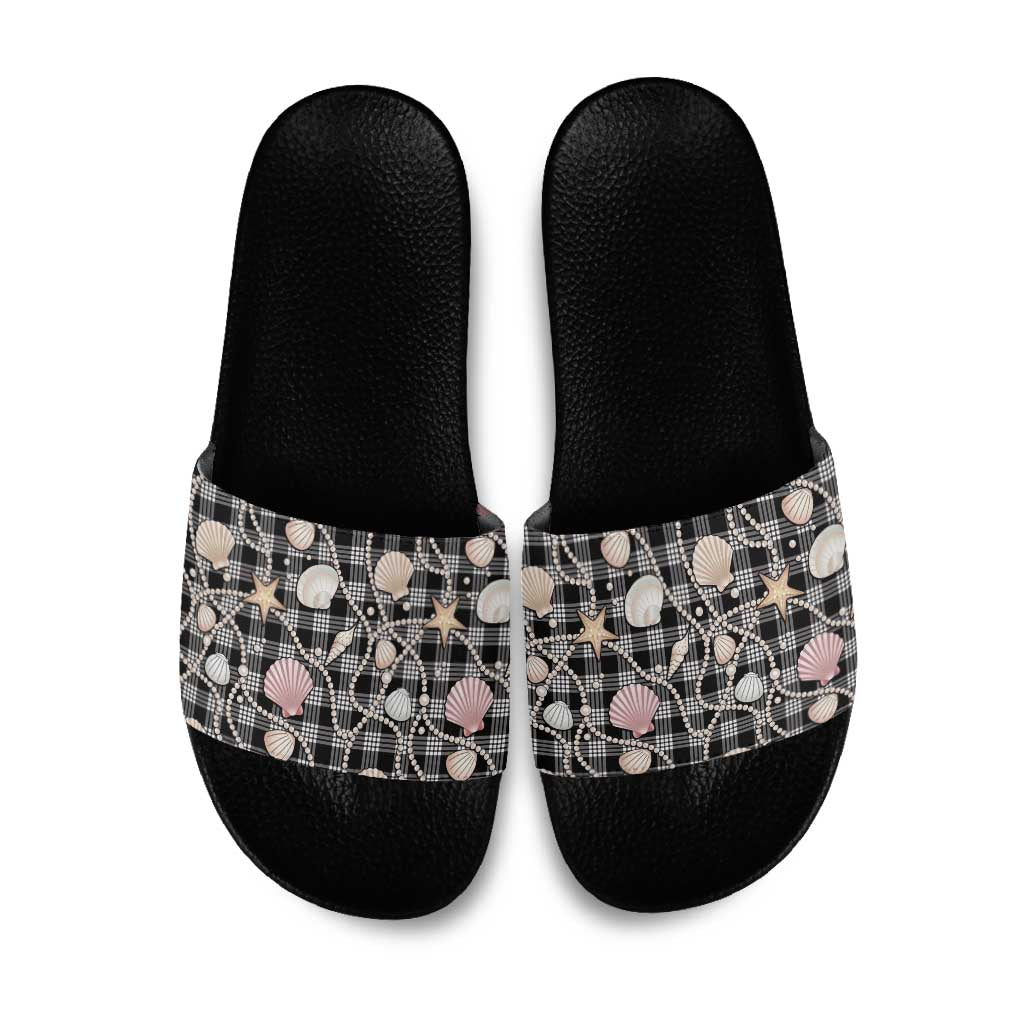 Hawaiian Ocean Seashells Slide Sandals Black Palaka Pattern LT01 Black - Polynesian Pride