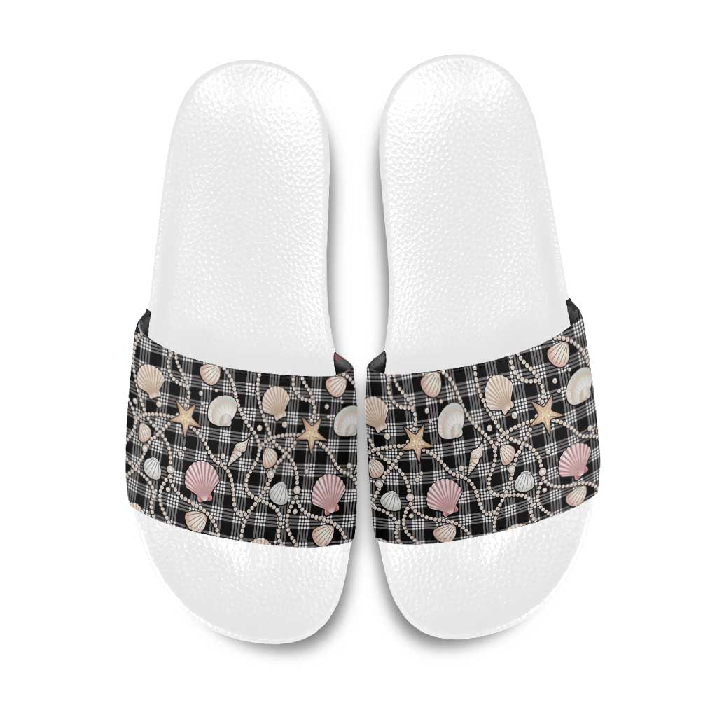 Hawaiian Ocean Seashells Slide Sandals Black Palaka Pattern LT01 Black - Polynesian Pride