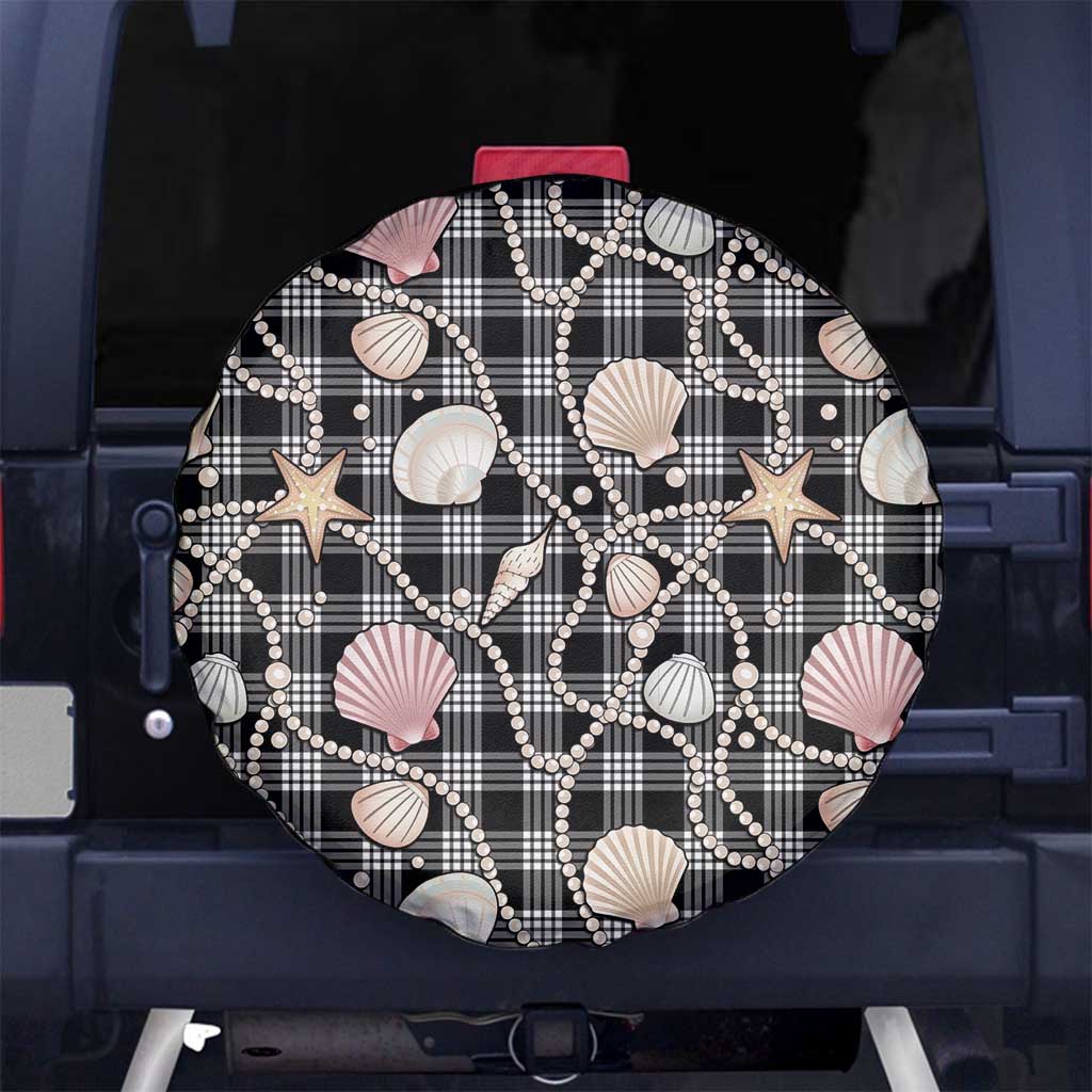 Hawaiian Ocean Seashells Spare Tire Cover Black Palaka Pattern LT01 No hole Black - Polynesian Pride