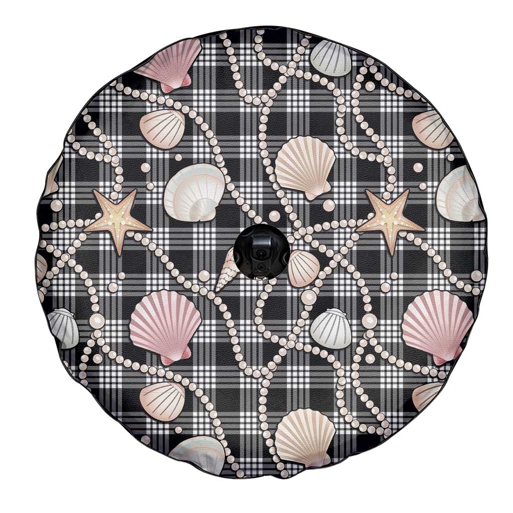 Hawaiian Ocean Seashells Spare Tire Cover Black Palaka Pattern LT01 - Polynesian Pride