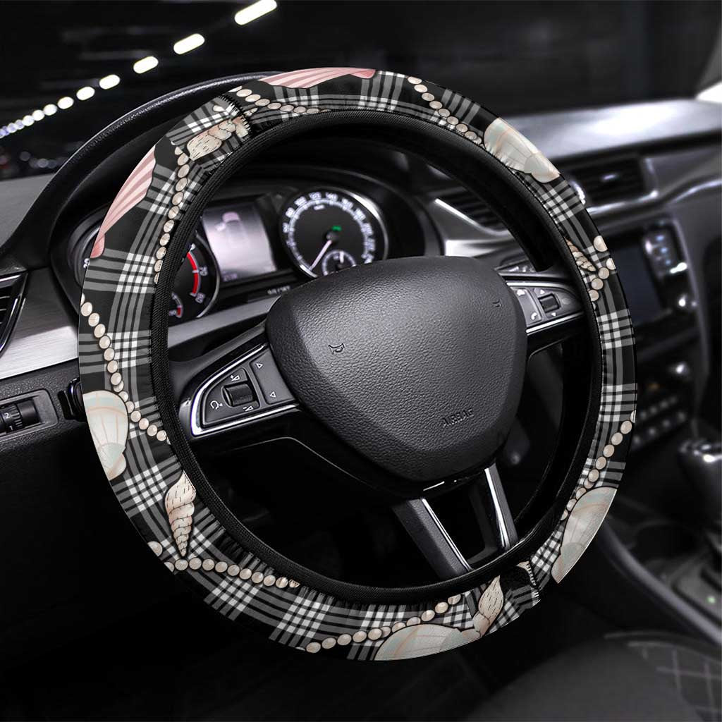 Hawaiian Ocean Seashells Steering Wheel Cover Black Palaka Pattern LT01 Universal Fit Black - Polynesian Pride