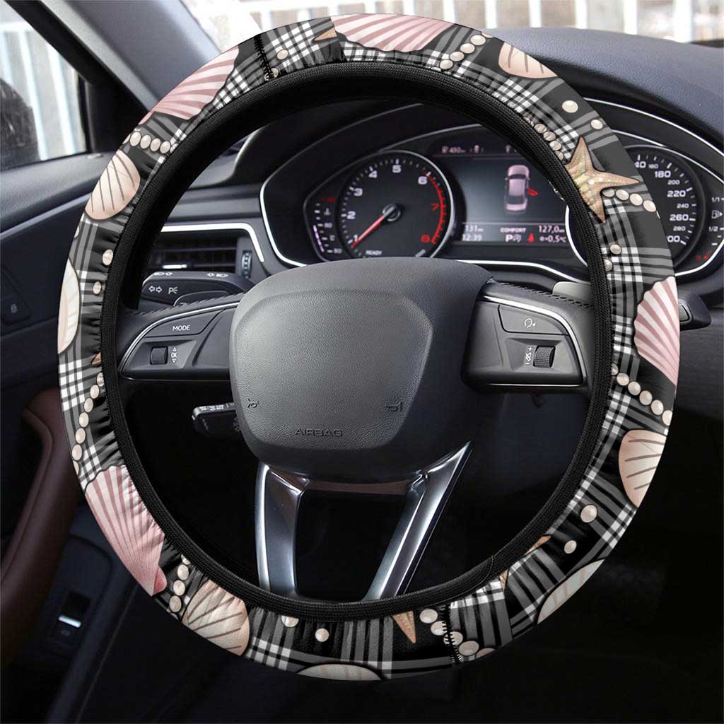 Hawaiian Ocean Seashells Steering Wheel Cover Black Palaka Pattern LT01 - Polynesian Pride