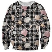 Hawaiian Ocean Seashells Sweatshirt Black Palaka Pattern LT01 Unisex Black - Polynesian Pride