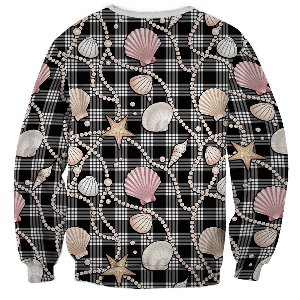 Hawaiian Ocean Seashells Sweatshirt Black Palaka Pattern LT01 - Polynesian Pride