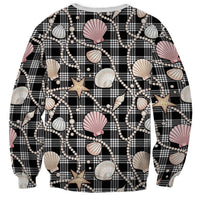 Hawaiian Ocean Seashells Sweatshirt Black Palaka Pattern LT01 - Polynesian Pride
