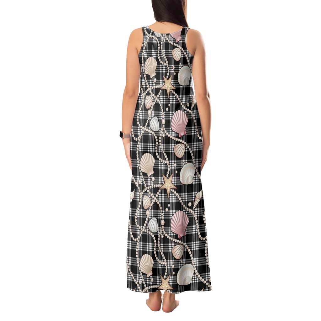 Hawaiian Ocean Seashells Tank Maxi Dress Black Palaka Pattern LT01 - Polynesian Pride
