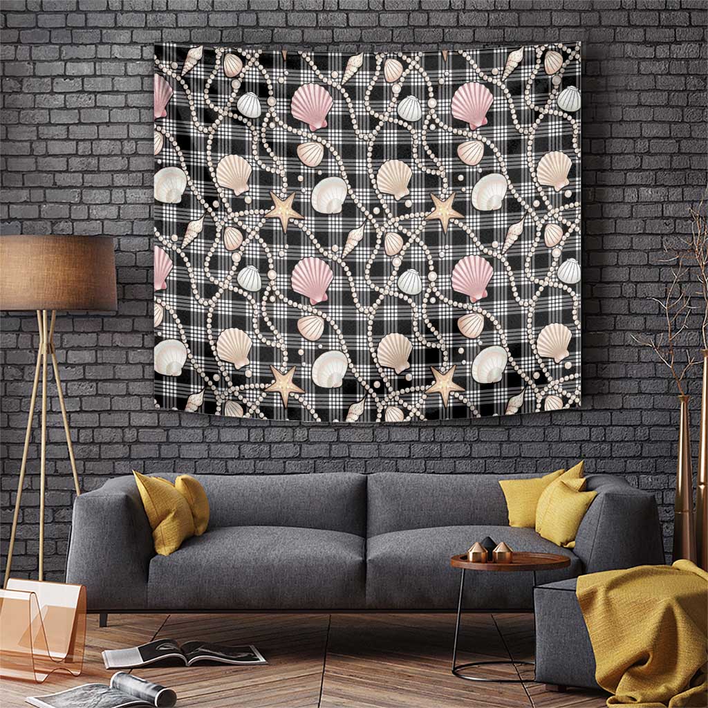 Hawaiian Ocean Seashells Tapestry Black Palaka Pattern LT01 Black - Polynesian Pride
