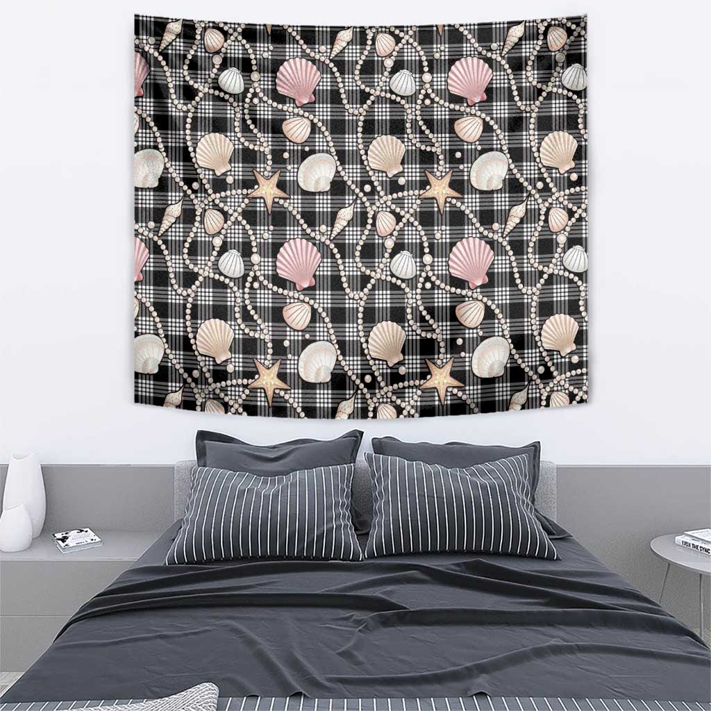 Hawaiian Ocean Seashells Tapestry Black Palaka Pattern LT01 - Polynesian Pride