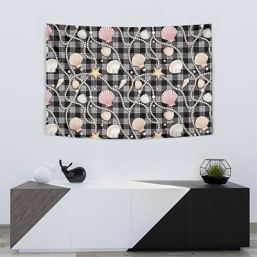 Hawaiian Ocean Seashells Tapestry Black Palaka Pattern LT01 - Polynesian Pride