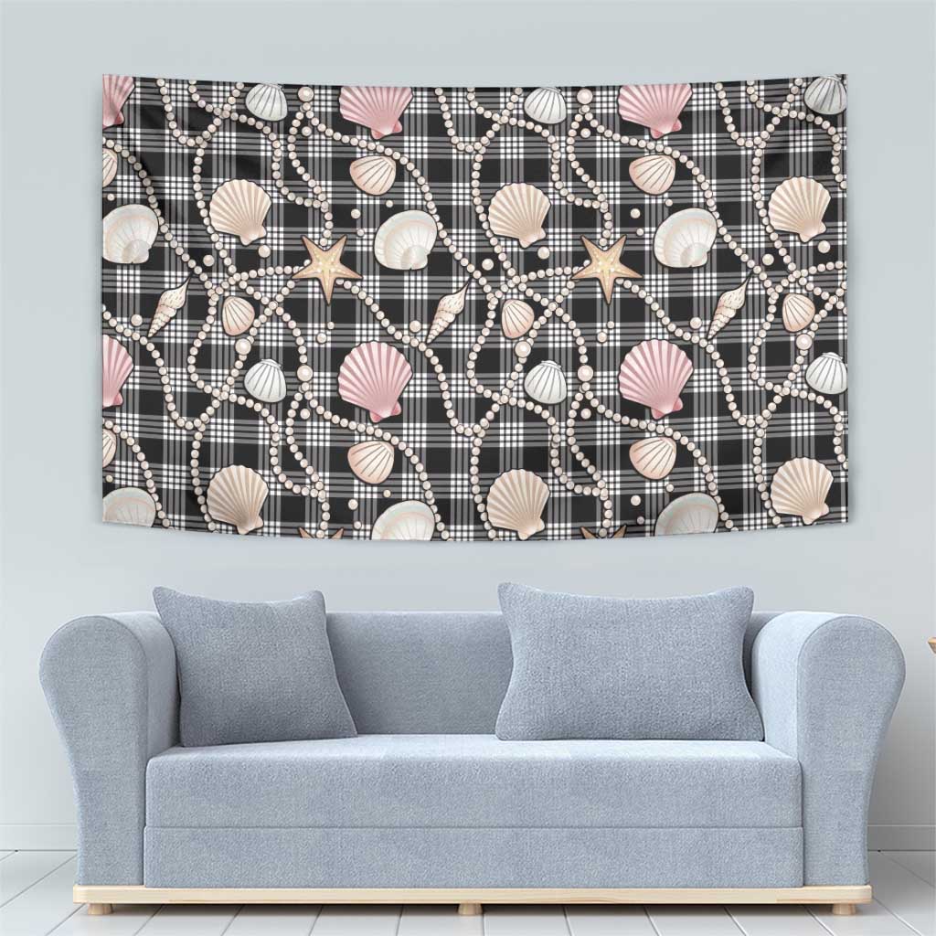Hawaiian Ocean Seashells Tapestry Black Palaka Pattern LT01 - Polynesian Pride