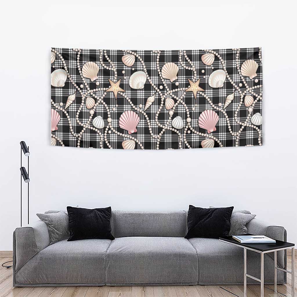 Hawaiian Ocean Seashells Tapestry Black Palaka Pattern LT01 - Polynesian Pride