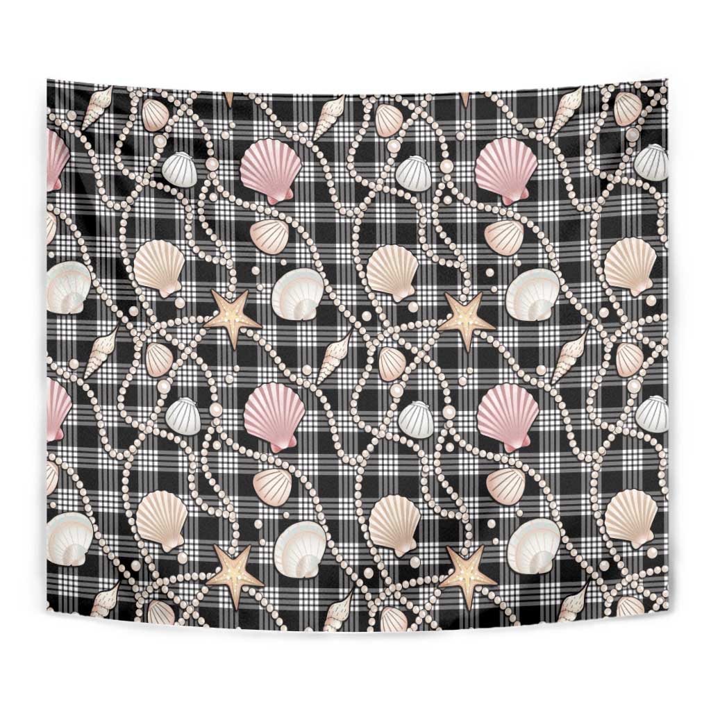 Hawaiian Ocean Seashells Tapestry Black Palaka Pattern LT01 - Polynesian Pride