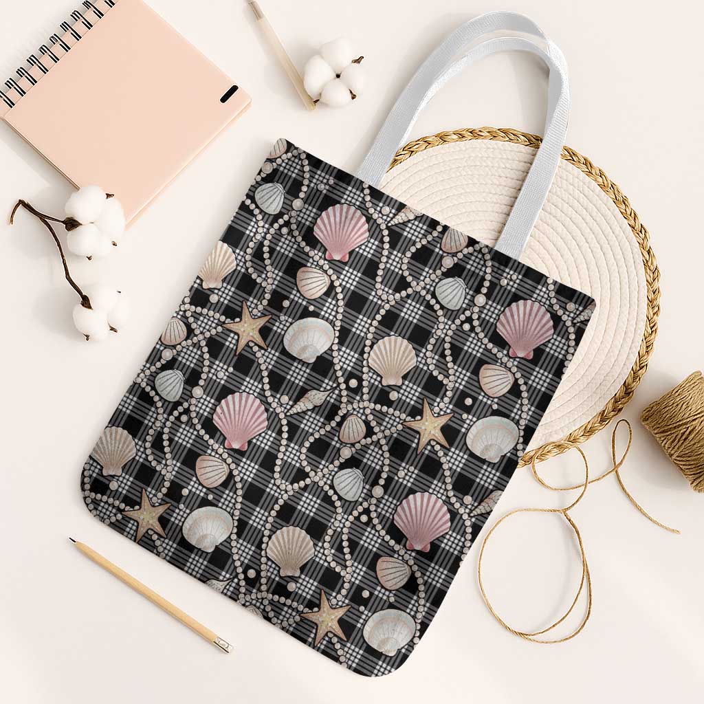 Hawaiian Ocean Seashells Tote Bag Black Palaka Pattern LT01 White Strap One Size Black - Polynesian Pride